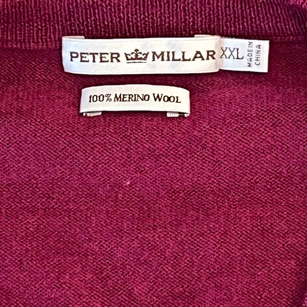 Peter Millar Sweater Mens XXL Plum V-Neck Pullover 100% Merino Wool - Picture 4 of 7